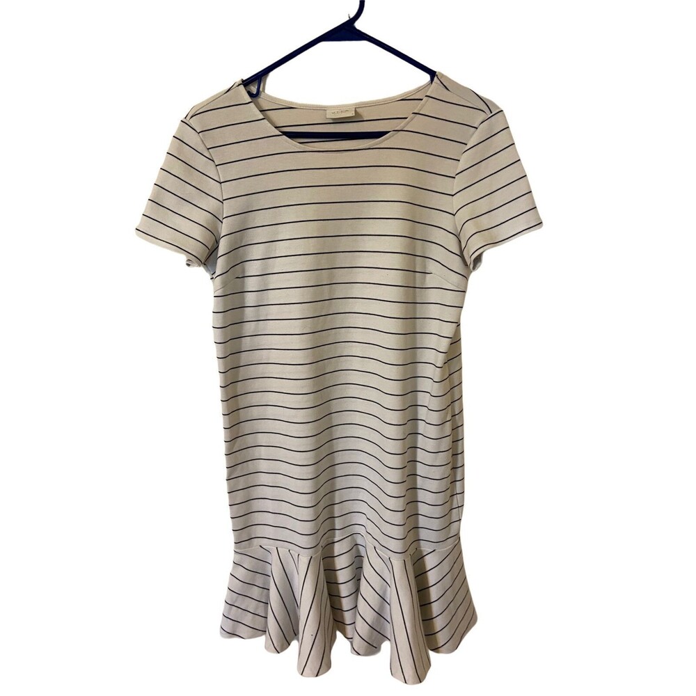 Peplum Dress Womens  Small White With Blue Stripes Knee Length Vila Clothes